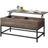 Modern Metal Lift Top Coffee Table Sofa Laptop Desk with Rustic Taupe Wood Top