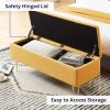 Yellow Sherpa Fabric Upholstered End of Bed Storage Bench with Gold Finish Legs