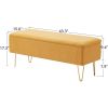 Yellow Sherpa Fabric Upholstered End of Bed Storage Bench with Gold Finish Legs