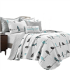 Full/Queen Blue Grey Birds On Wire Lightweight 7 PCS Quilt Set