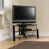 Contemporary 40-inch Black Metal TV Stand with Clear Glass Shelves